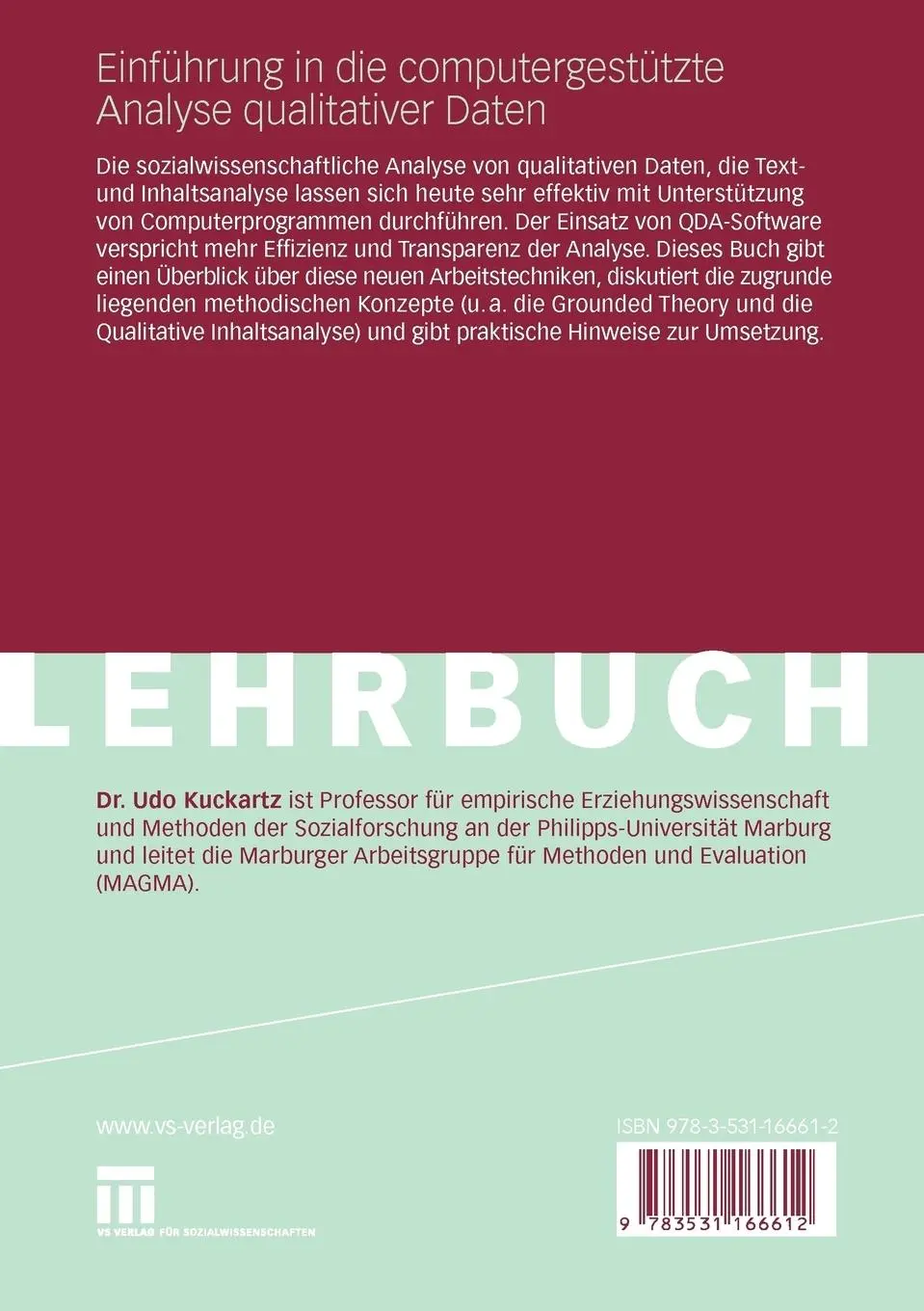 Rückseite: 9783531166612 | Einführung in die computergestützte Analyse qualitativer Daten | Buch