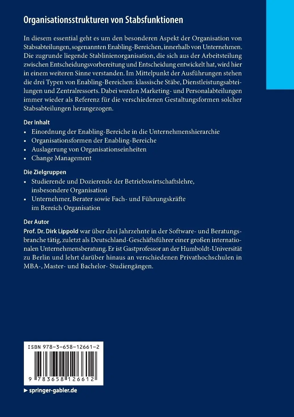 Rückseite: 9783658126612 | Organisationsstrukturen von Stabsfunktionen | Ein Überblick | Lippold