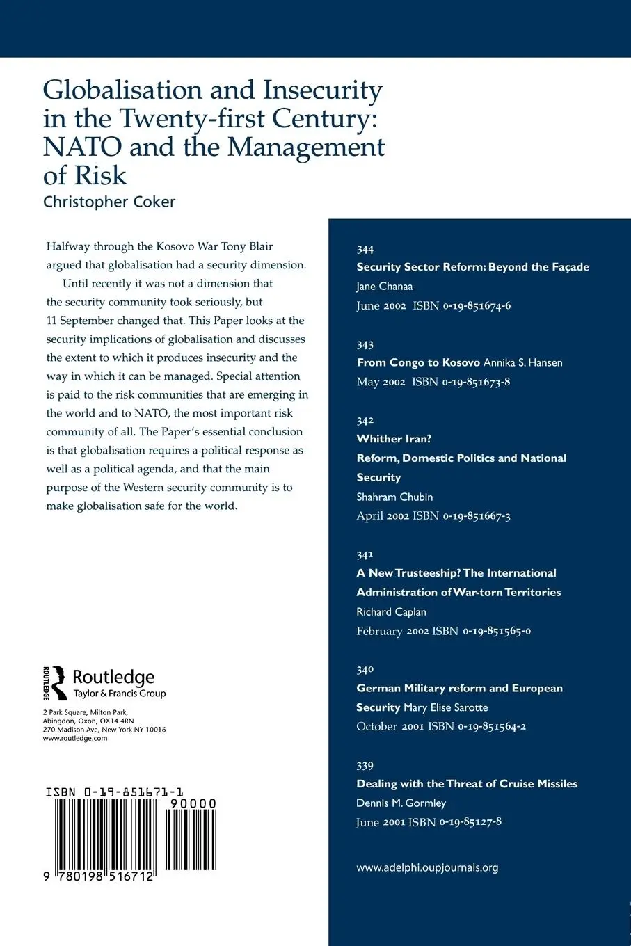 Rückseite: 9780198516712 | Globalisation and Insecurity in the Twenty-First Century | Taschenbuch