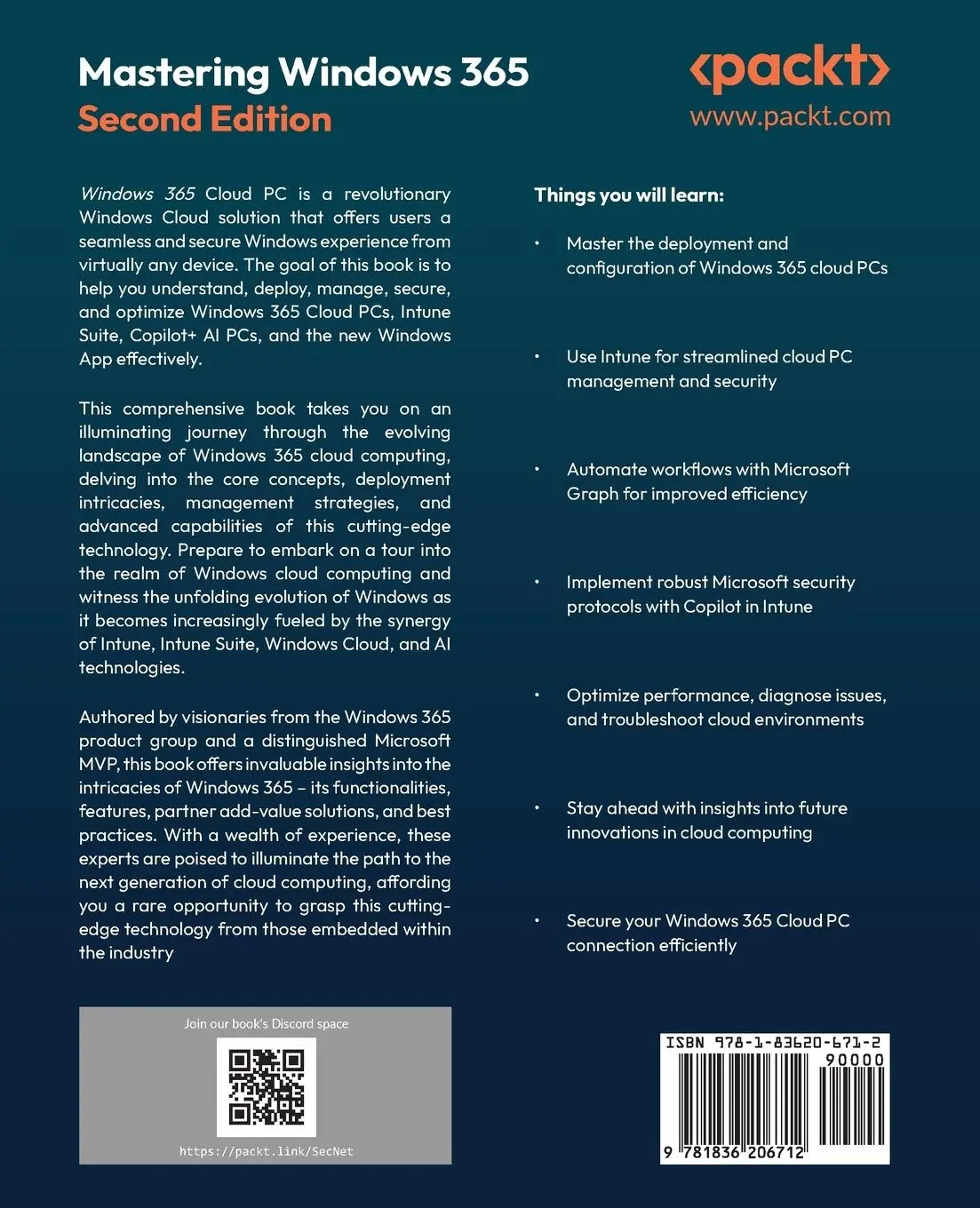 Rückseite: 9781836206712 | Mastering Windows 365 - Second Edition | Christiaan Brinkhoff (u. a.)