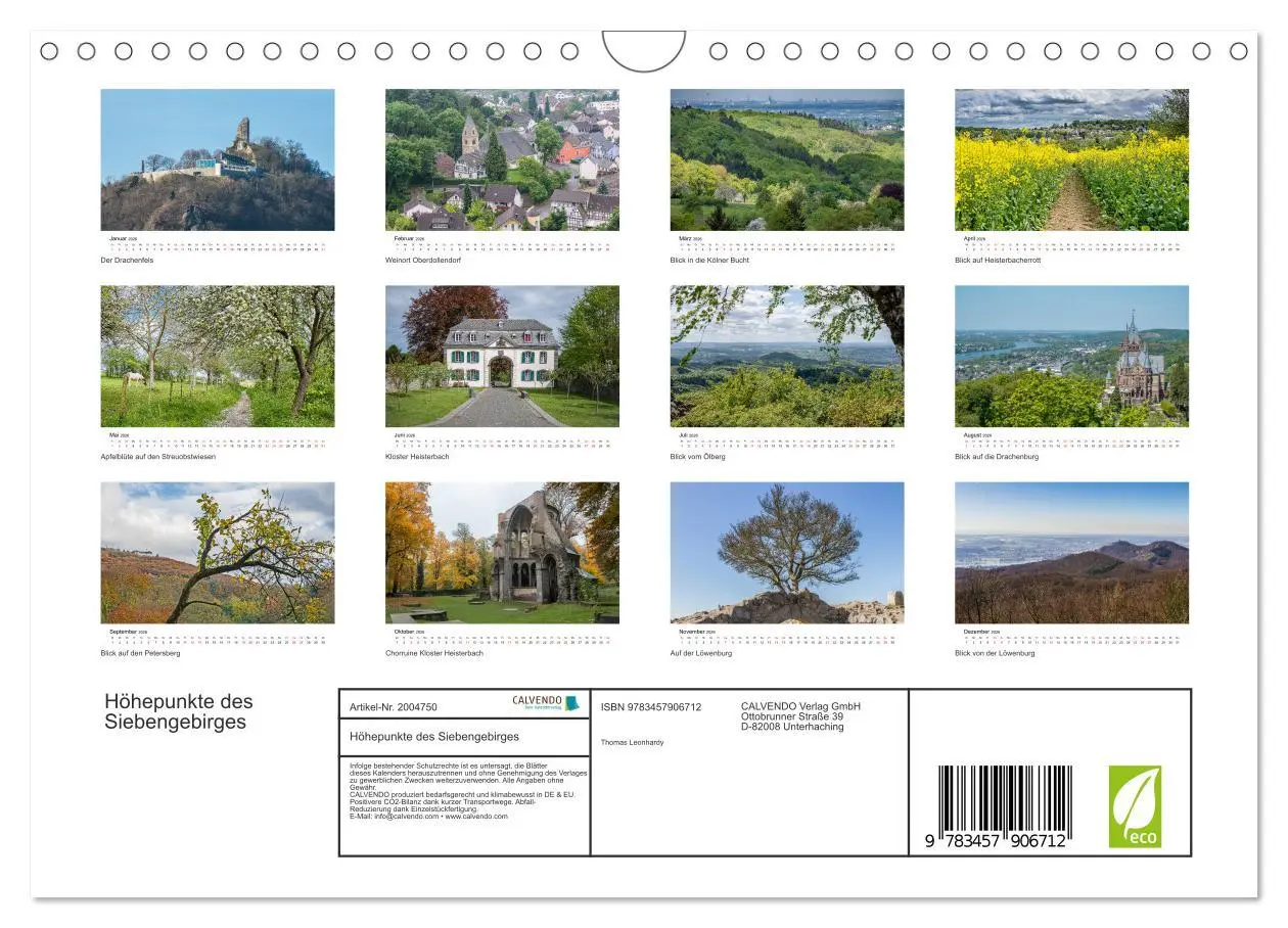 Bild: 9783457906712 | Höhepunkte des Siebengebirges (Wandkalender 2026 DIN A4 quer),...