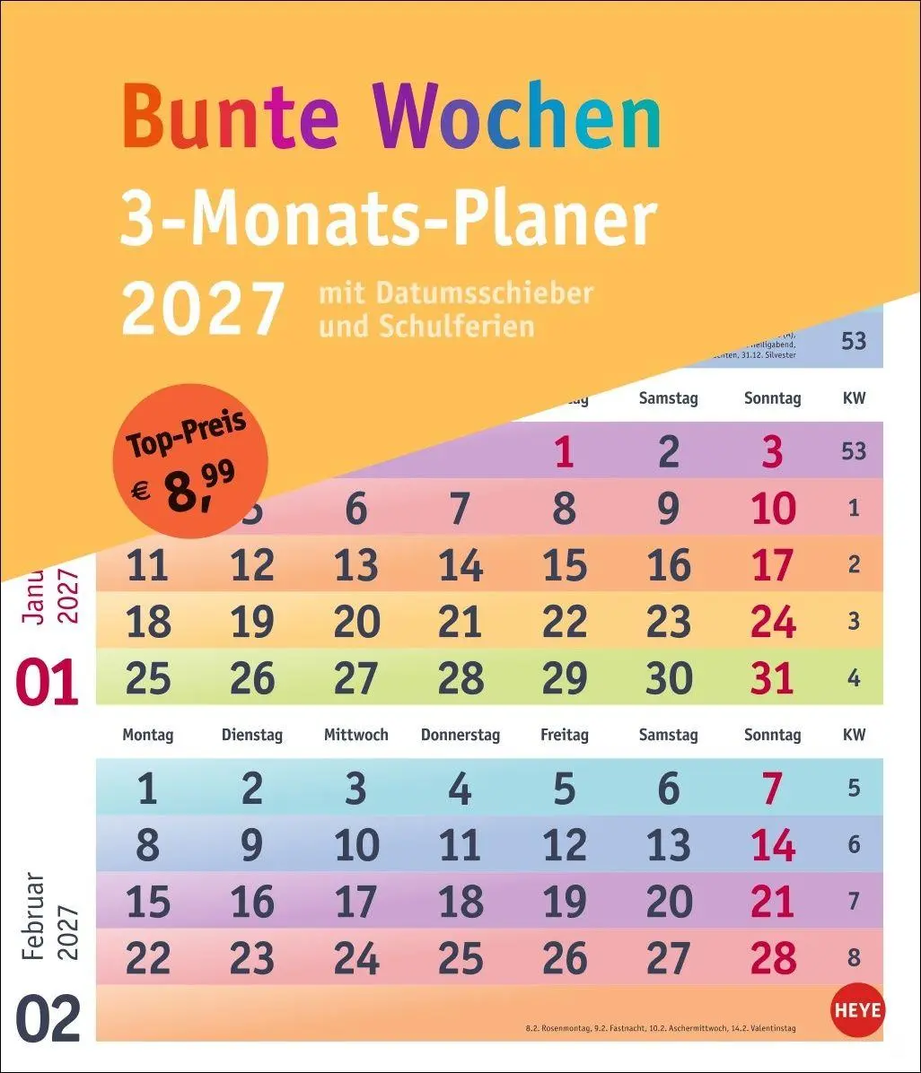 Cover: 9783756416912 | Bunte Wochen 3-Monatsplaner 2027 | Kalender | Bunte Wochen Planer Heye