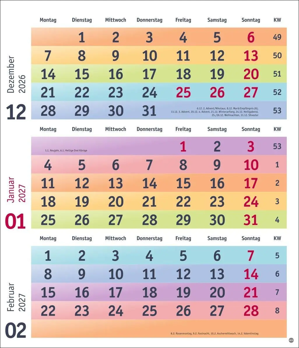 Bild: 9783756416912 | Bunte Wochen 3-Monatsplaner 2027 | Kalender | Bunte Wochen Planer Heye