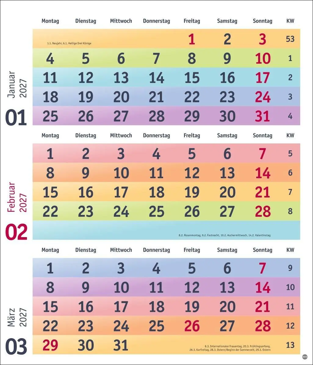 Bild: 9783756416912 | Bunte Wochen 3-Monatsplaner 2027 | Kalender | Bunte Wochen Planer Heye