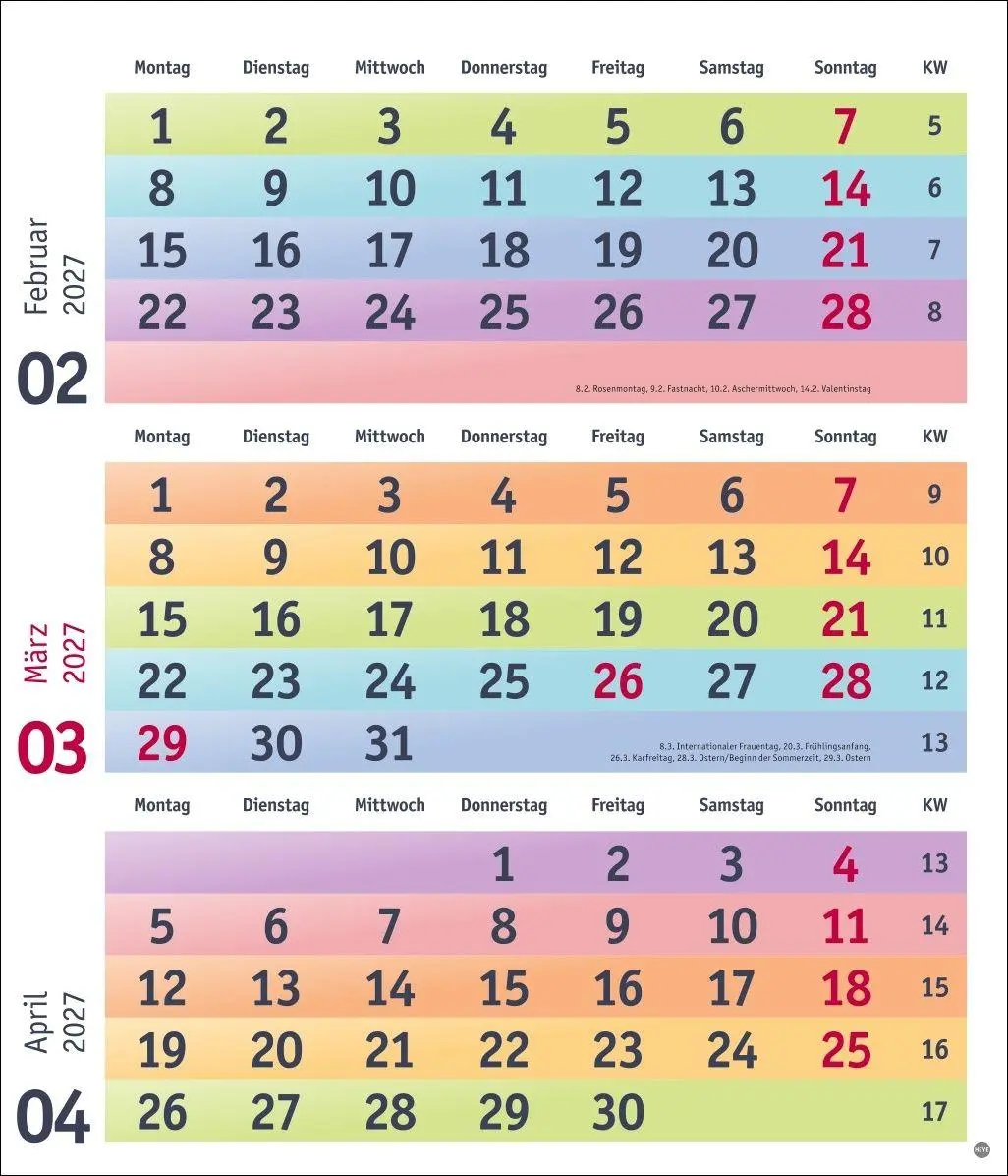 Bild: 9783756416912 | Bunte Wochen 3-Monatsplaner 2027 | Kalender | Bunte Wochen Planer Heye