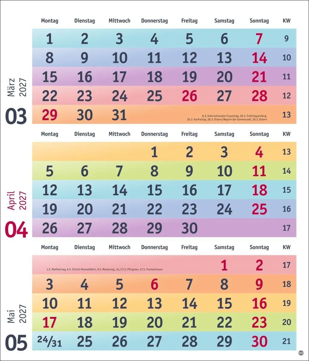 Bild: 9783756416912 | Bunte Wochen 3-Monatsplaner 2027 | Kalender | Bunte Wochen Planer Heye