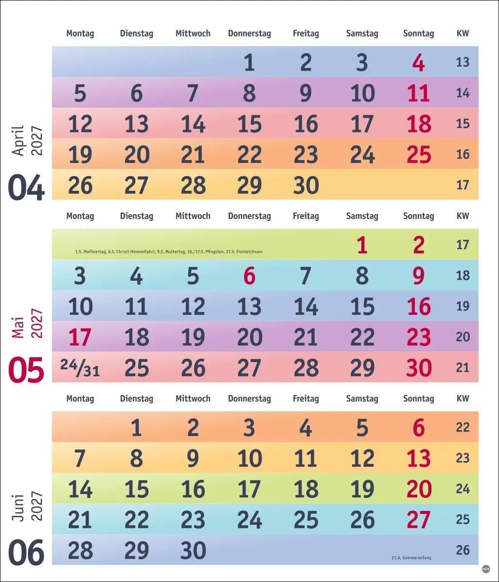 Bild: 9783756416912 | Bunte Wochen 3-Monatsplaner 2027 | Kalender | Bunte Wochen Planer Heye