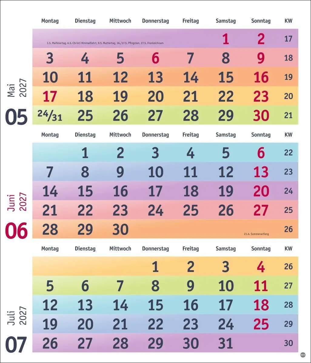 Bild: 9783756416912 | Bunte Wochen 3-Monatsplaner 2027 | Kalender | Bunte Wochen Planer Heye