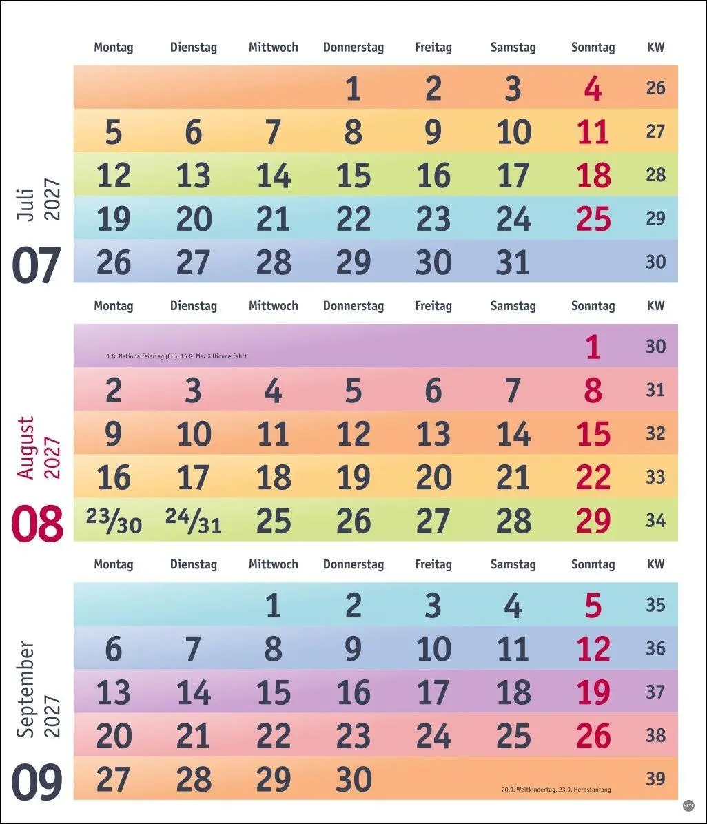 Bild: 9783756416912 | Bunte Wochen 3-Monatsplaner 2027 | Kalender | Bunte Wochen Planer Heye