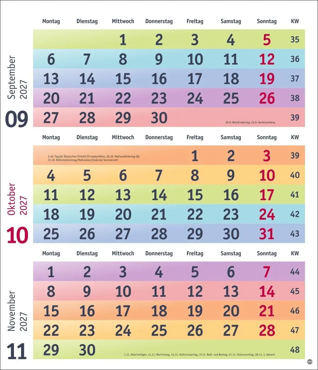 Bild: 9783756416912 | Bunte Wochen 3-Monatsplaner 2027 | Kalender | Bunte Wochen Planer Heye