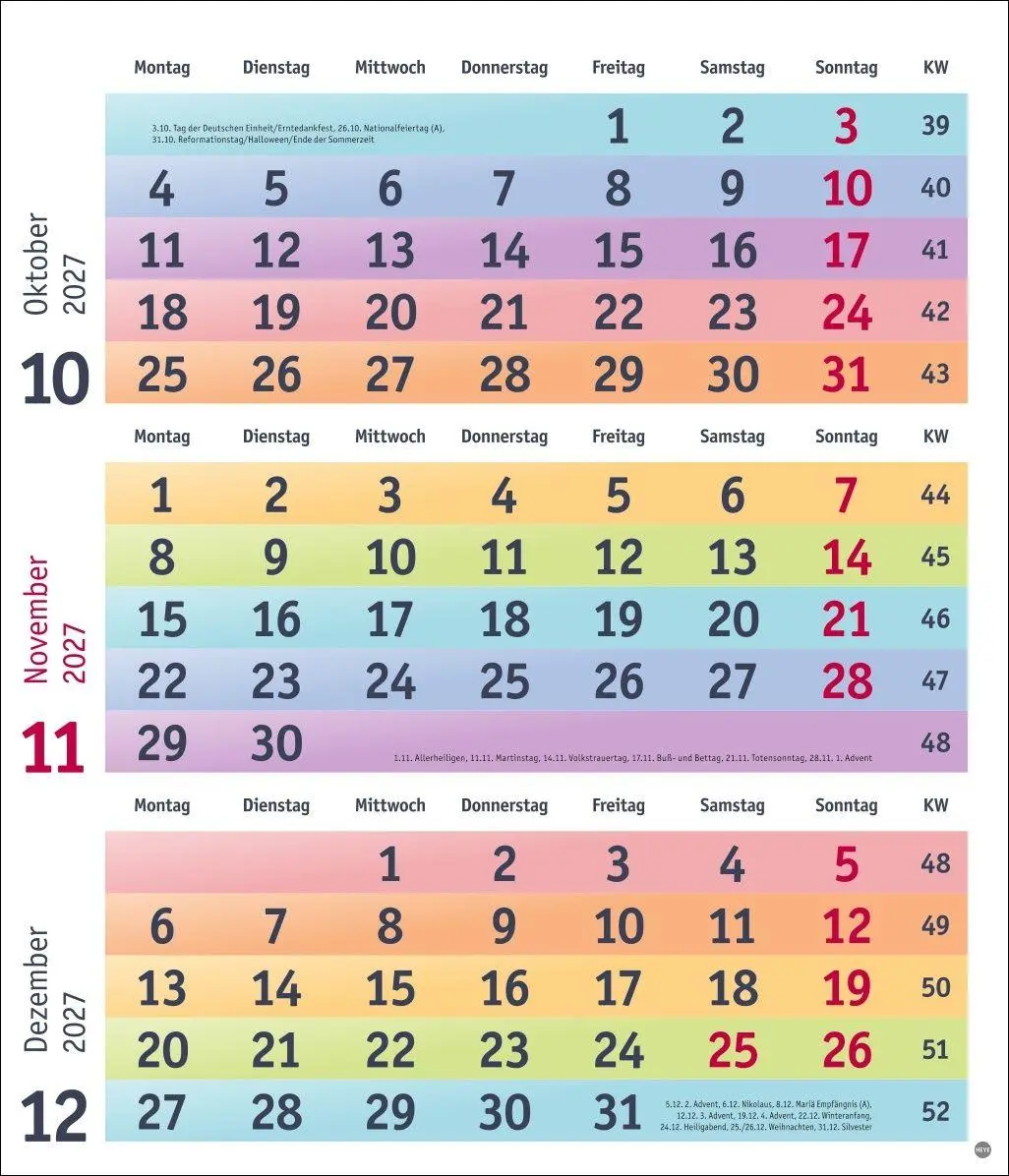 Bild: 9783756416912 | Bunte Wochen 3-Monatsplaner 2027 | Kalender | Bunte Wochen Planer Heye