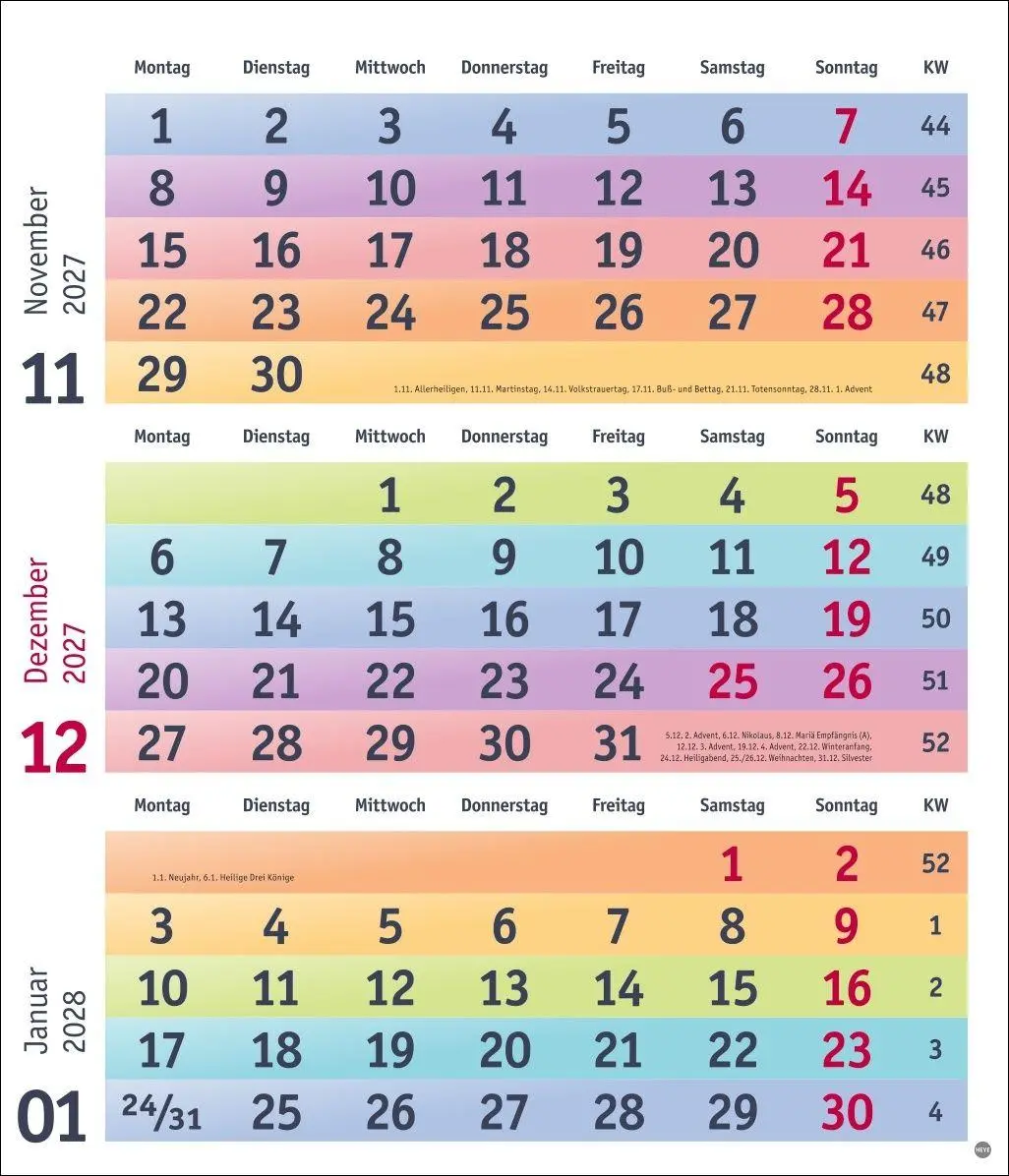Bild: 9783756416912 | Bunte Wochen 3-Monatsplaner 2027 | Kalender | Bunte Wochen Planer Heye