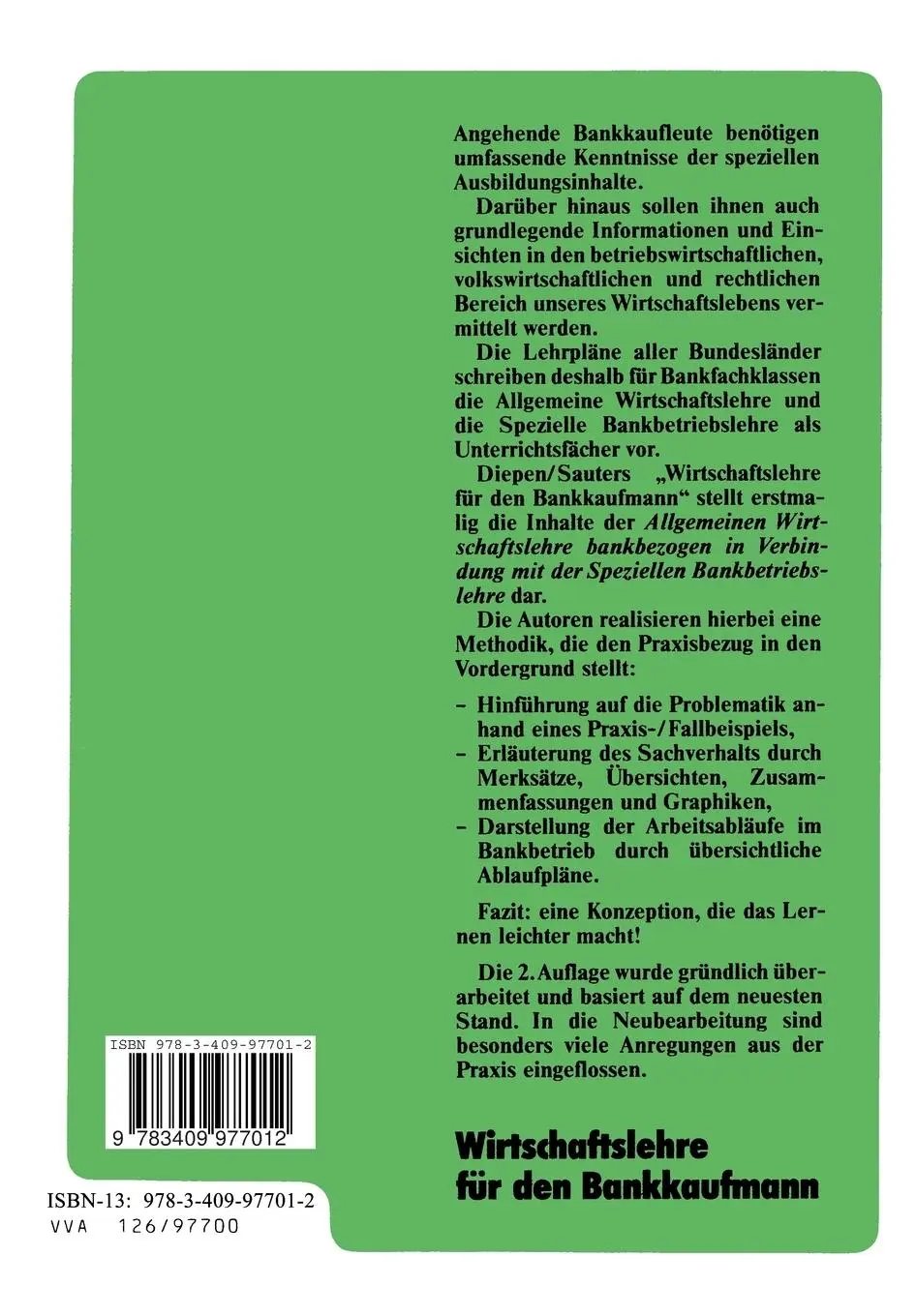 Rückseite: 9783409977012 | Wirtschaftslehre für den Bankkaufmann | Werner Sauter (u. a.) | Buch