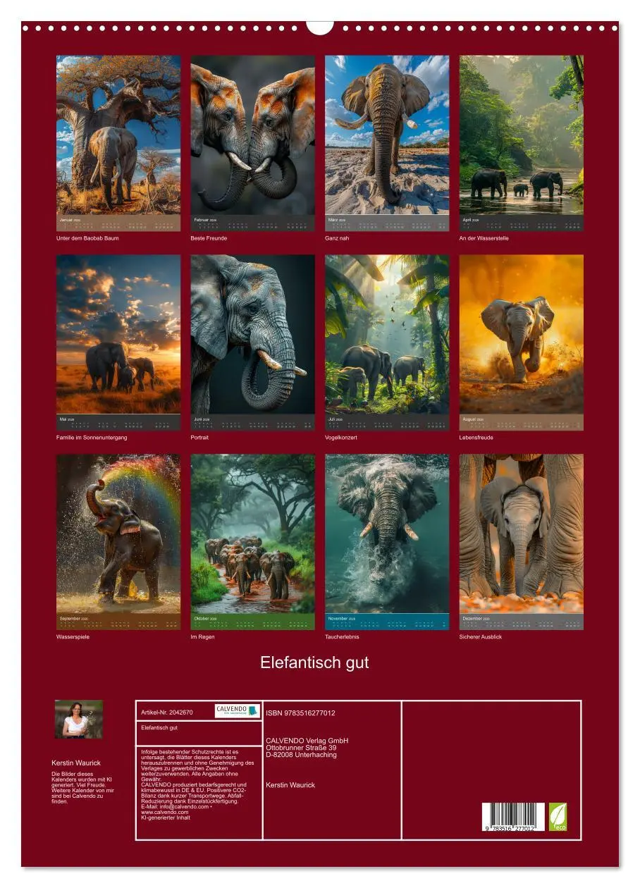 Bild: 9783516277012 | Elefantisch gut (Wandkalender 2026 DIN A2 hoch), CALVENDO...