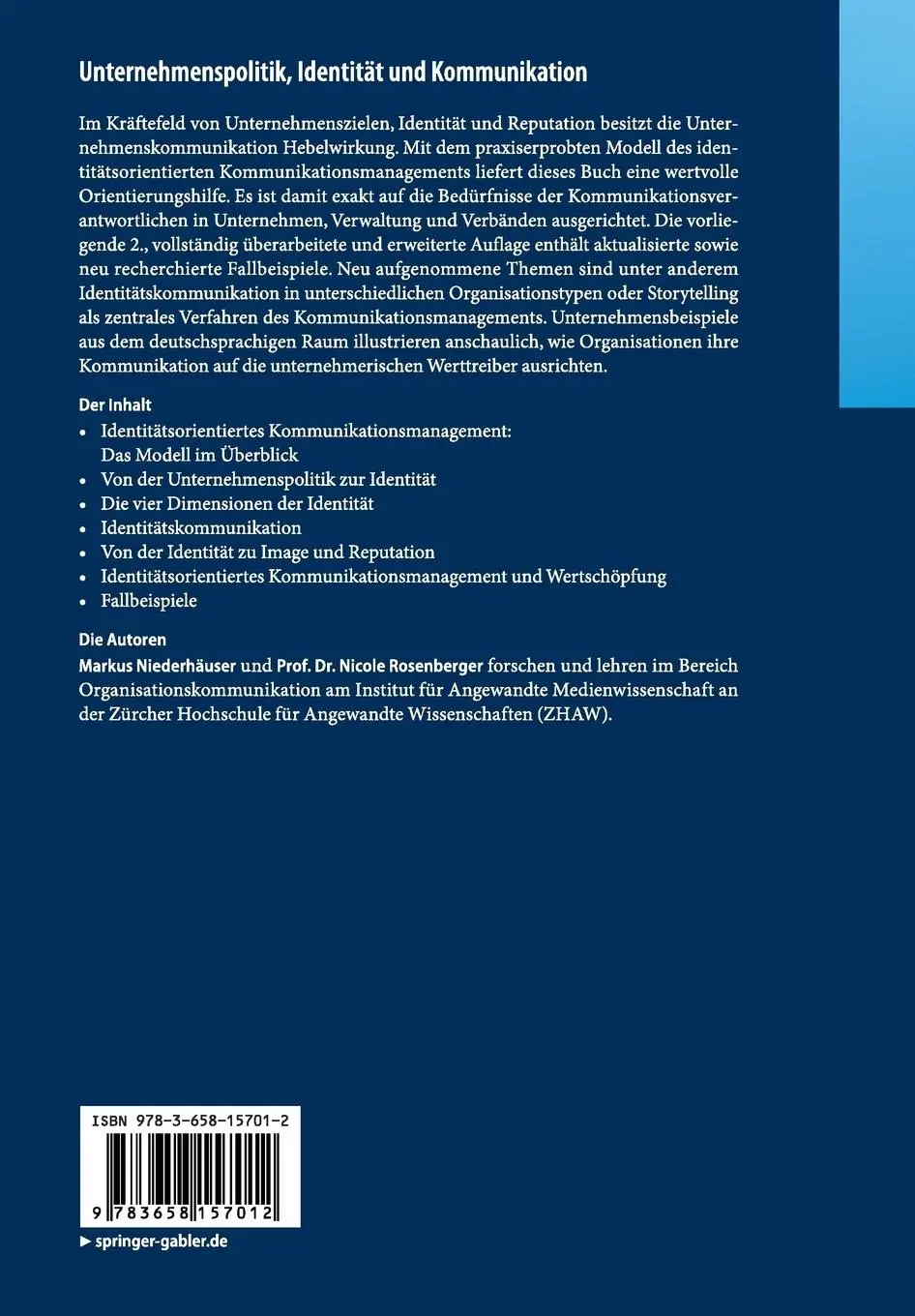 Rückseite: 9783658157012 | Unternehmenspolitik, Identität und Kommunikation | Rosenberger (u. a.)