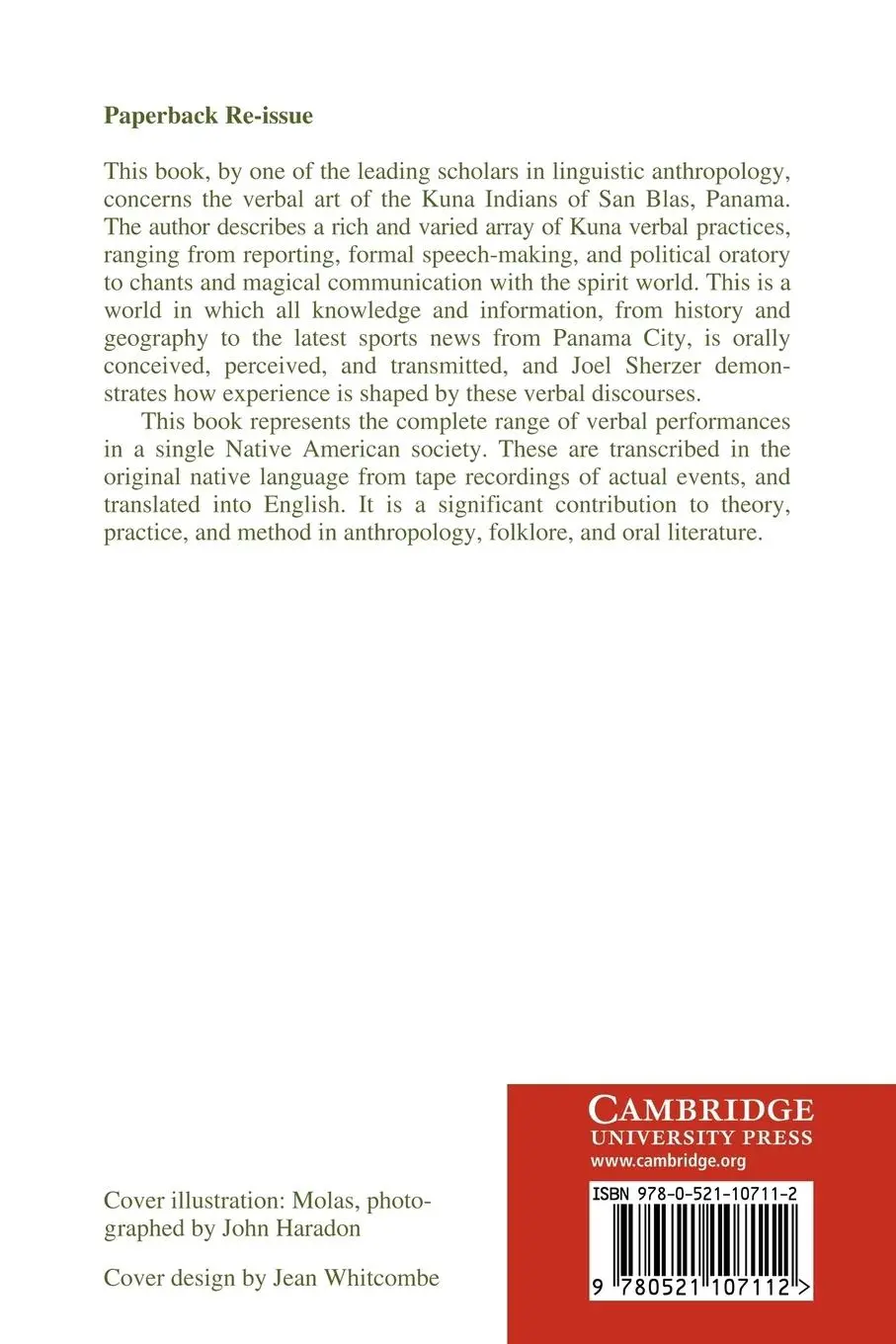 Rückseite: 9780521107112 | Verbal Art in San Blas | Kuna Culture Through Its Discourse | Sherzer
