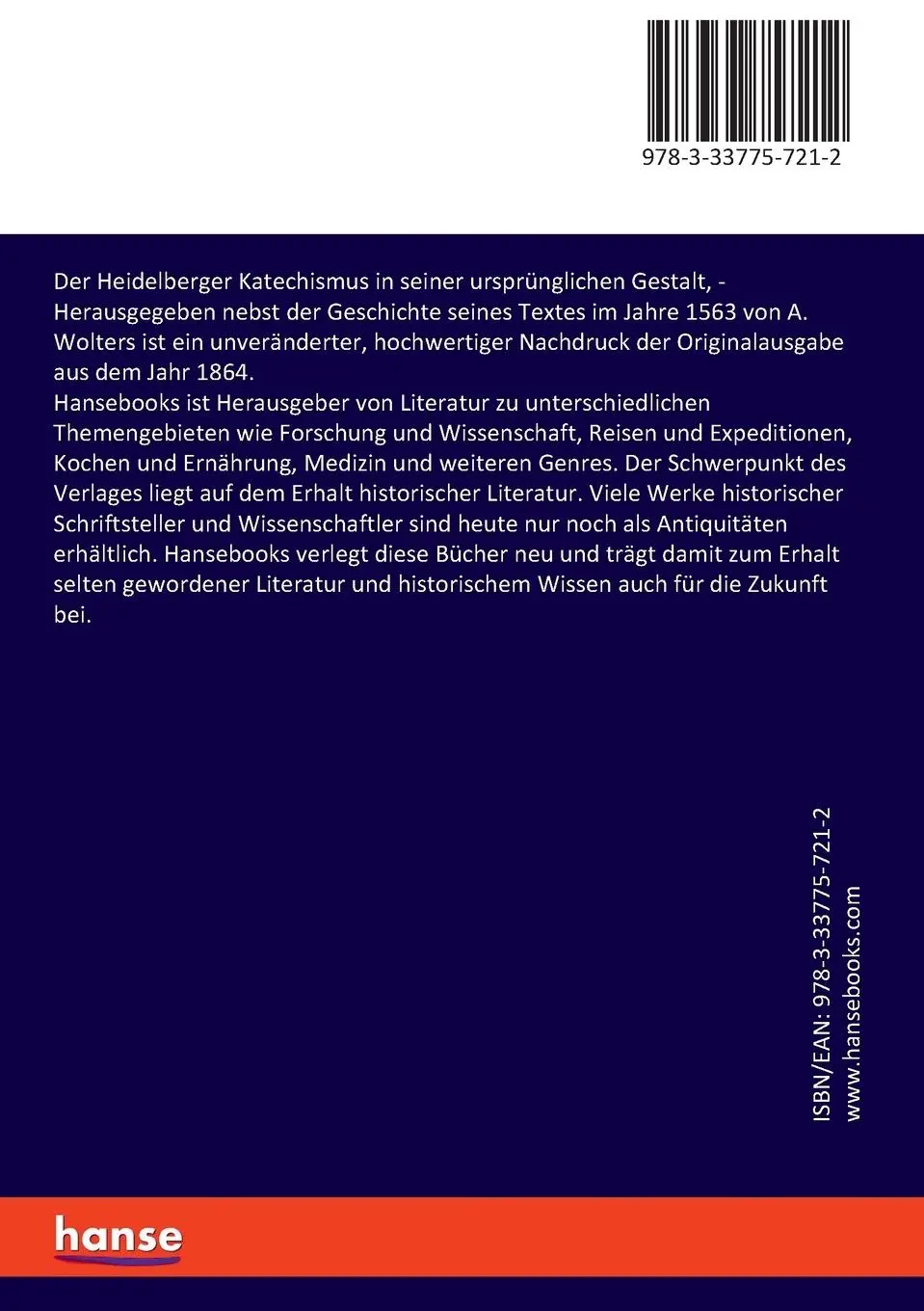 Rückseite: 9783337757212 | Der Heidelberger Katechismus in seiner ursprünglichen Gestalt, | Buch