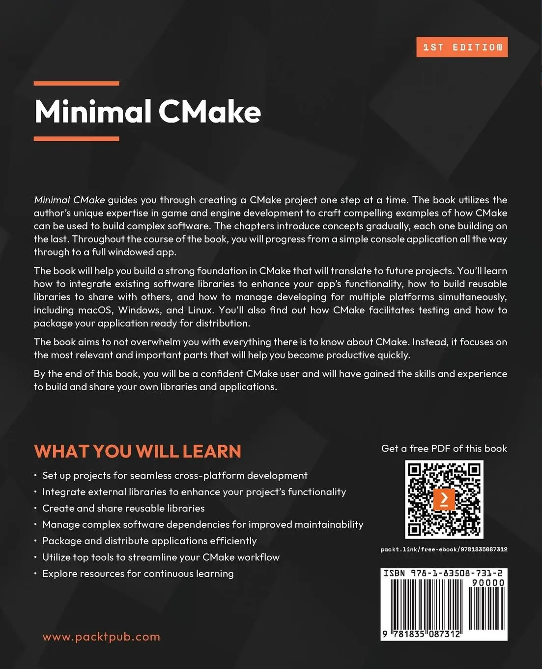 Rückseite: 9781835087312 | Minimal CMake | Tom Hulton-Harrop | Taschenbuch | Englisch | 2024