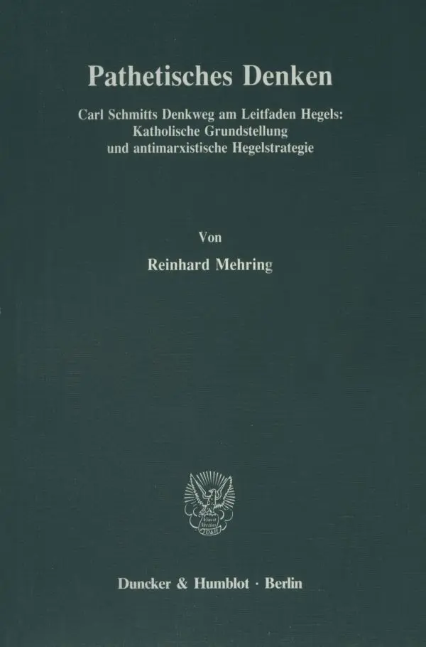 Cover: 9783428067312 | Pathetisches Denken. | Reinhard Mehring | Taschenbuch | 250 S. | 1989