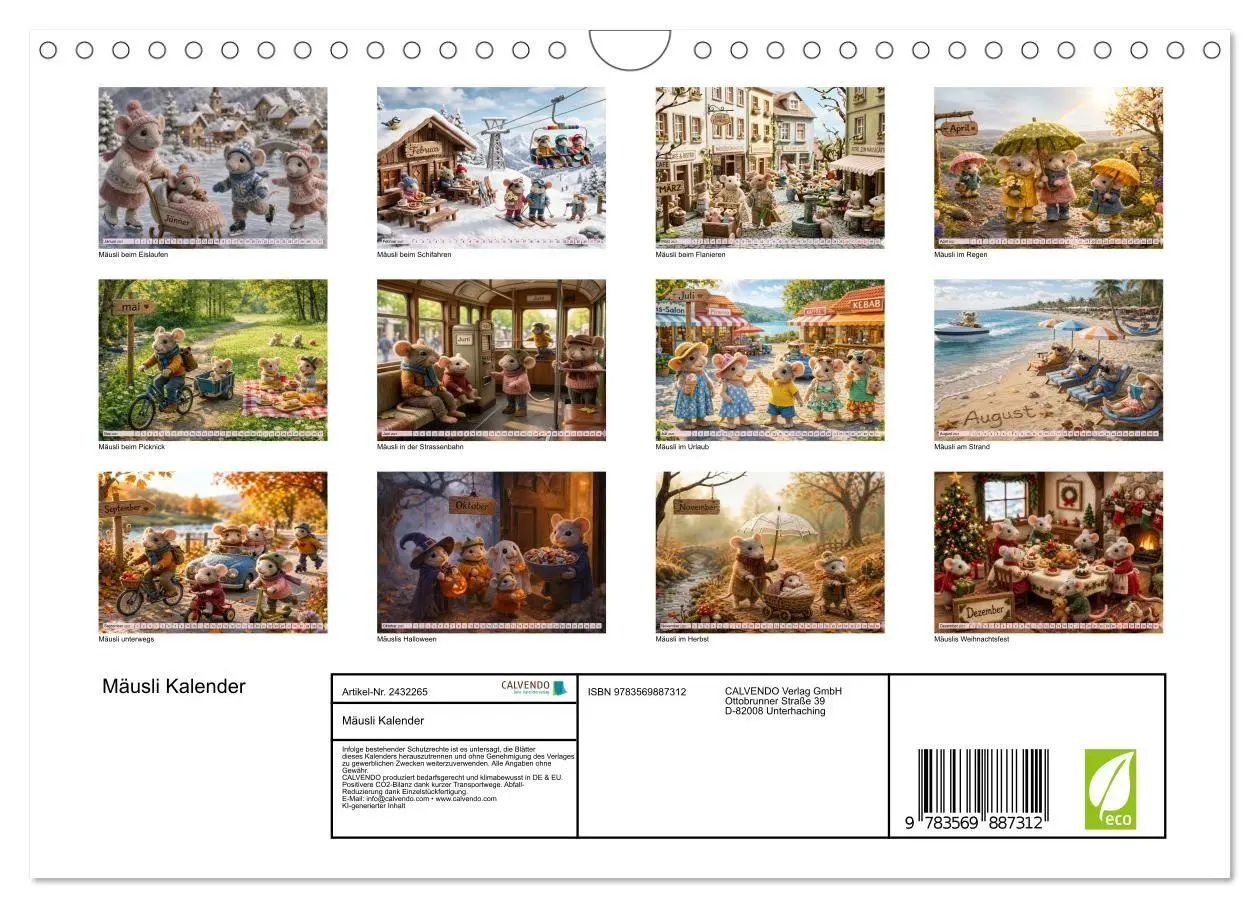 Bild: 9783569887312 | Mäusli Kalender (Wandkalender 2027 DIN A4 quer), CALVENDO...