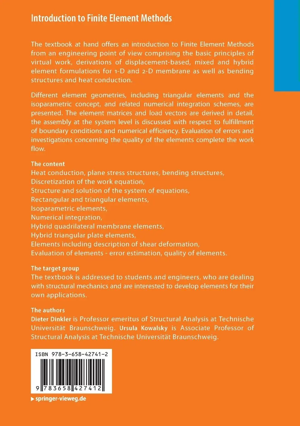 Rückseite: 9783658427412 | Introduction to Finite Element Methods | Ursula Kowalsky (u. a.) | xiv