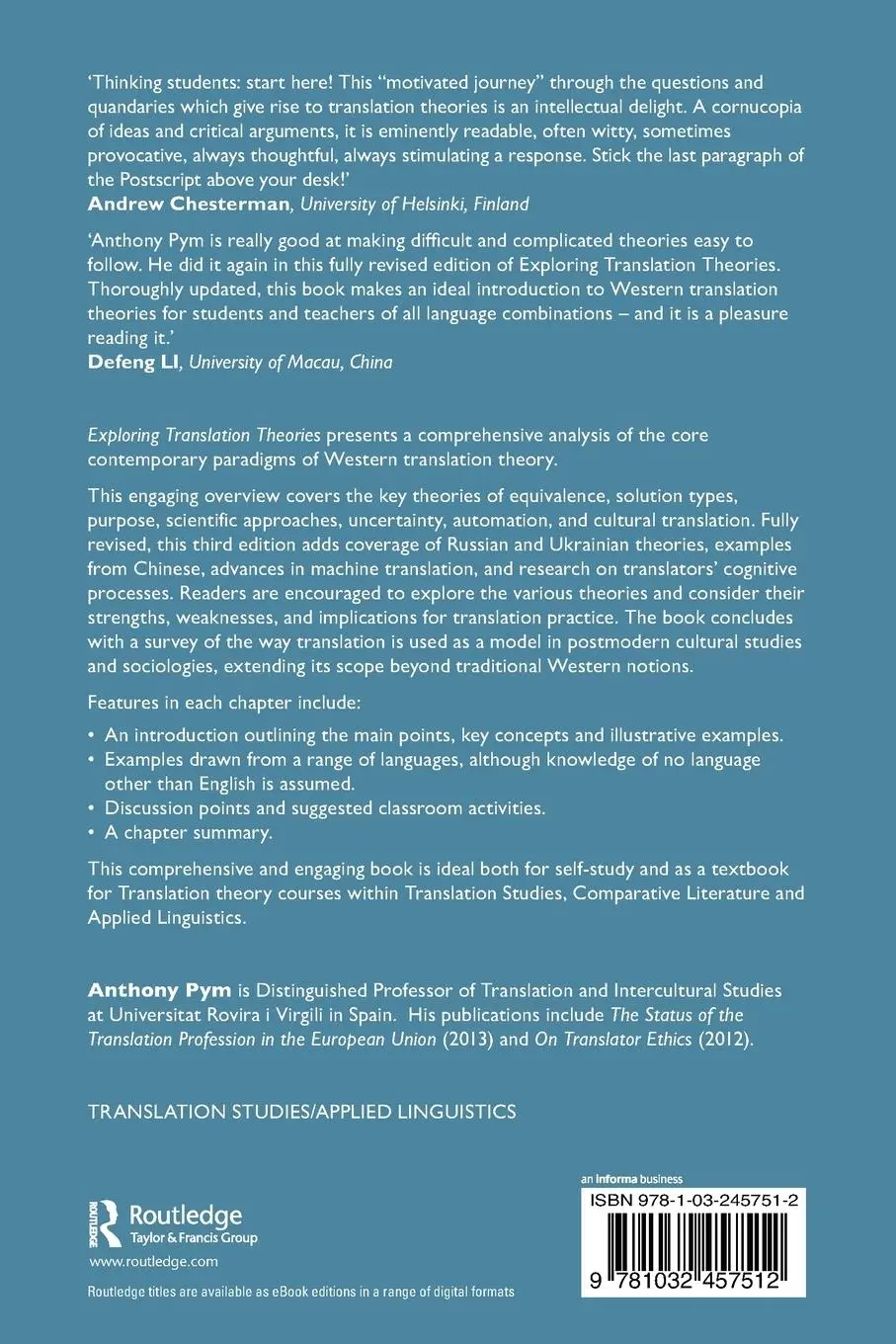 Rückseite: 9781032457512 | Exploring Translation Theories | Anthony Pym | Taschenbuch | Englisch
