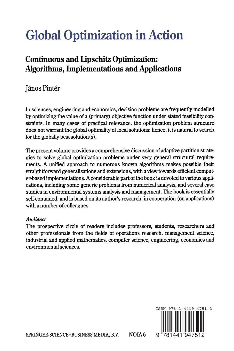 Rückseite: 9781441947512 | Global Optimization in Action | János D. Pintér | Taschenbuch | xxviii