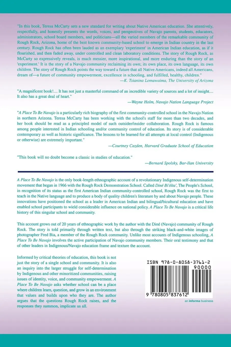 Rückseite: 9780805837612 | A Place to Be Navajo | Teresa L. Mccarty | Taschenbuch | Englisch
