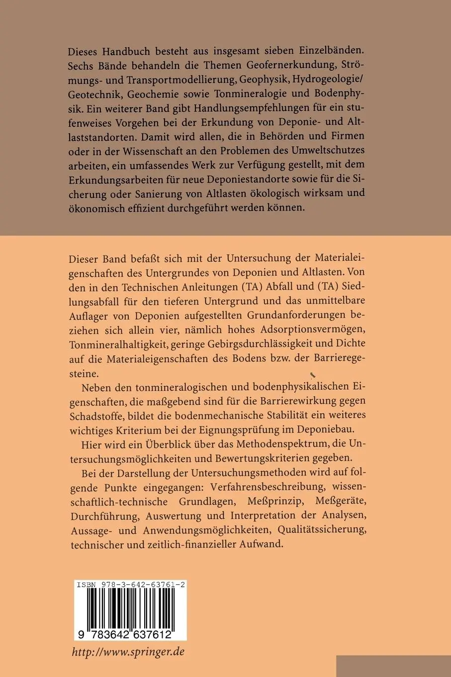 Rückseite: 9783642637612 | Handbuch zur Erkundung des Untergrundes von Deponien und Altlasten