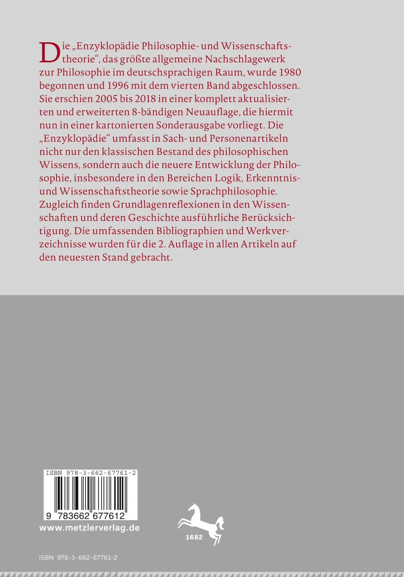 Rückseite: 9783662677612 | Enzyklopädie Philosophie und Wissenschaftstheorie | Bd. 2: C-F | Buch