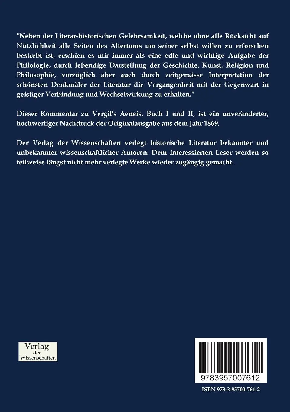Rückseite: 9783957007612 | Kommentar zu Vergils Aeneis | Andreas Christoph Weidner | Taschenbuch