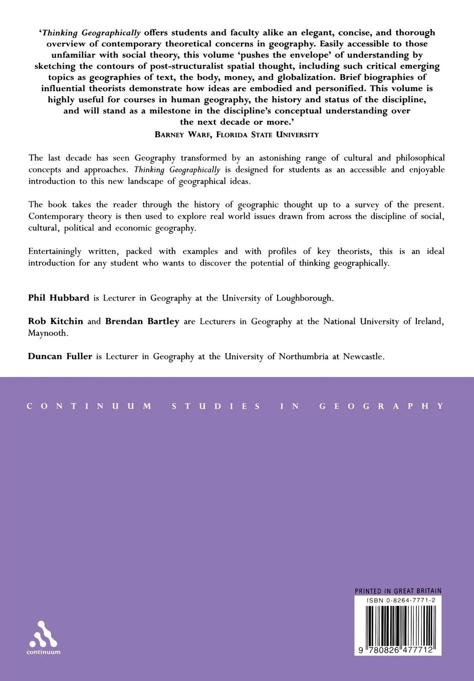 Rückseite: 9780826477712 | Thinking Geographically | Brendan Bartley (u. a.) | Taschenbuch | 2004