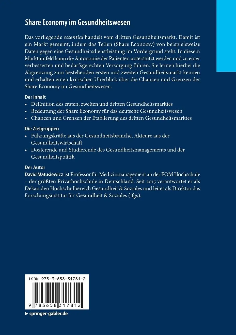 Rückseite: 9783658317812 | Share Economy im Gesundheitswesen | David Matusiewicz | Taschenbuch