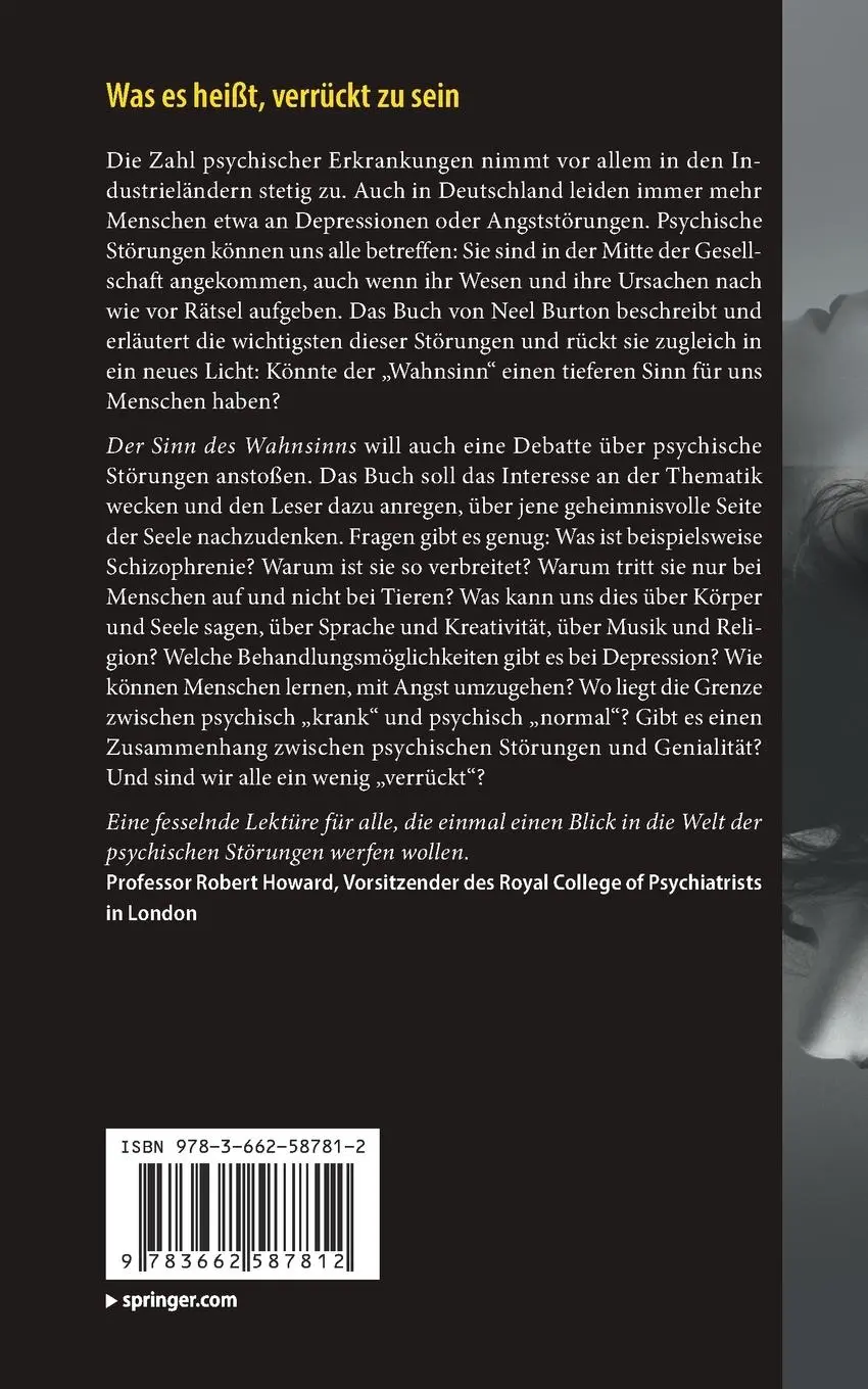 Rückseite: 9783662587812 | Der Sinn des Wahnsinns | Psychische Störungen verstehen | Neel Burton