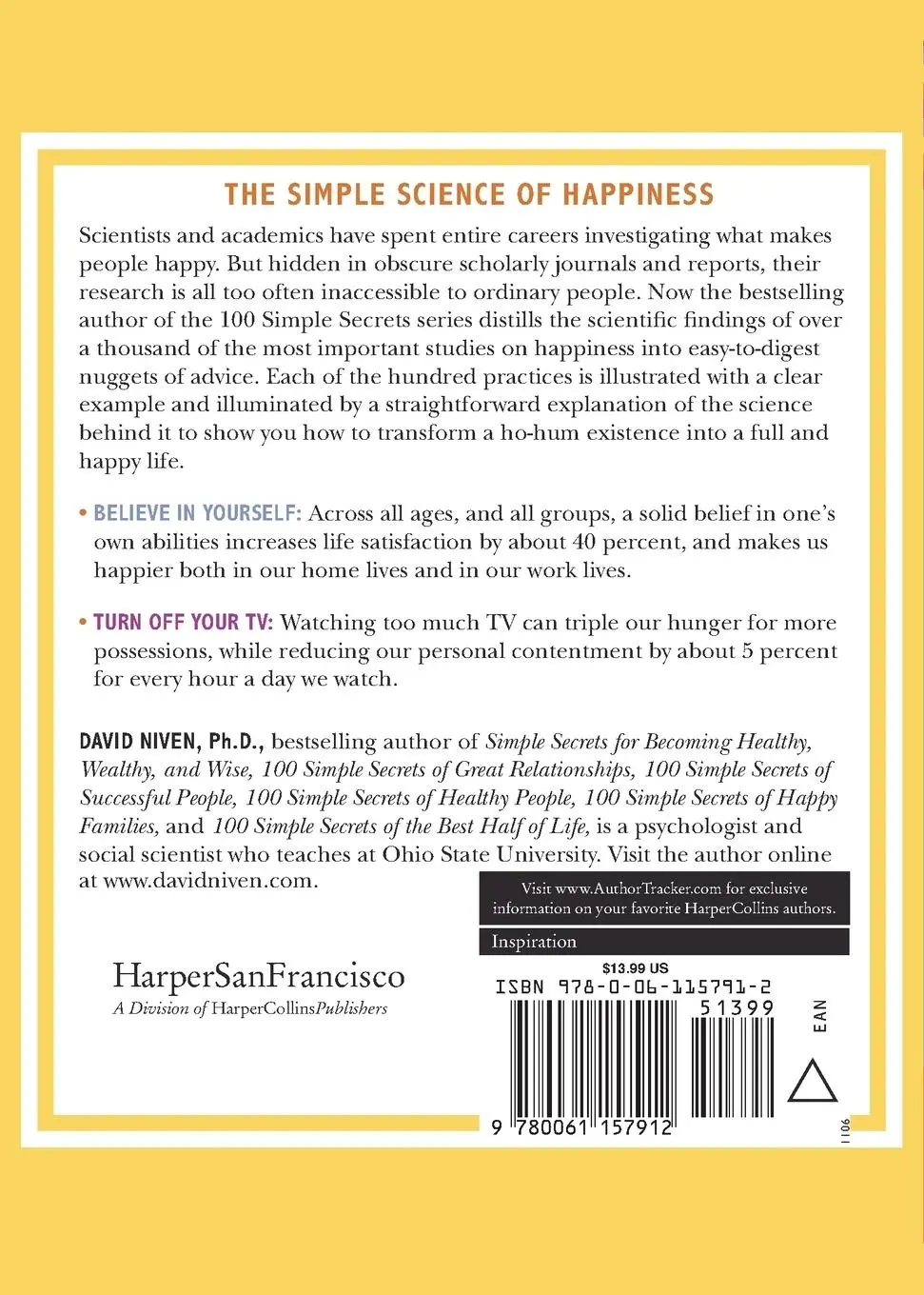 Rückseite: 9780061157912 | 100 Simple Secrets of Happy People | David Niven | Taschenbuch | 2006
