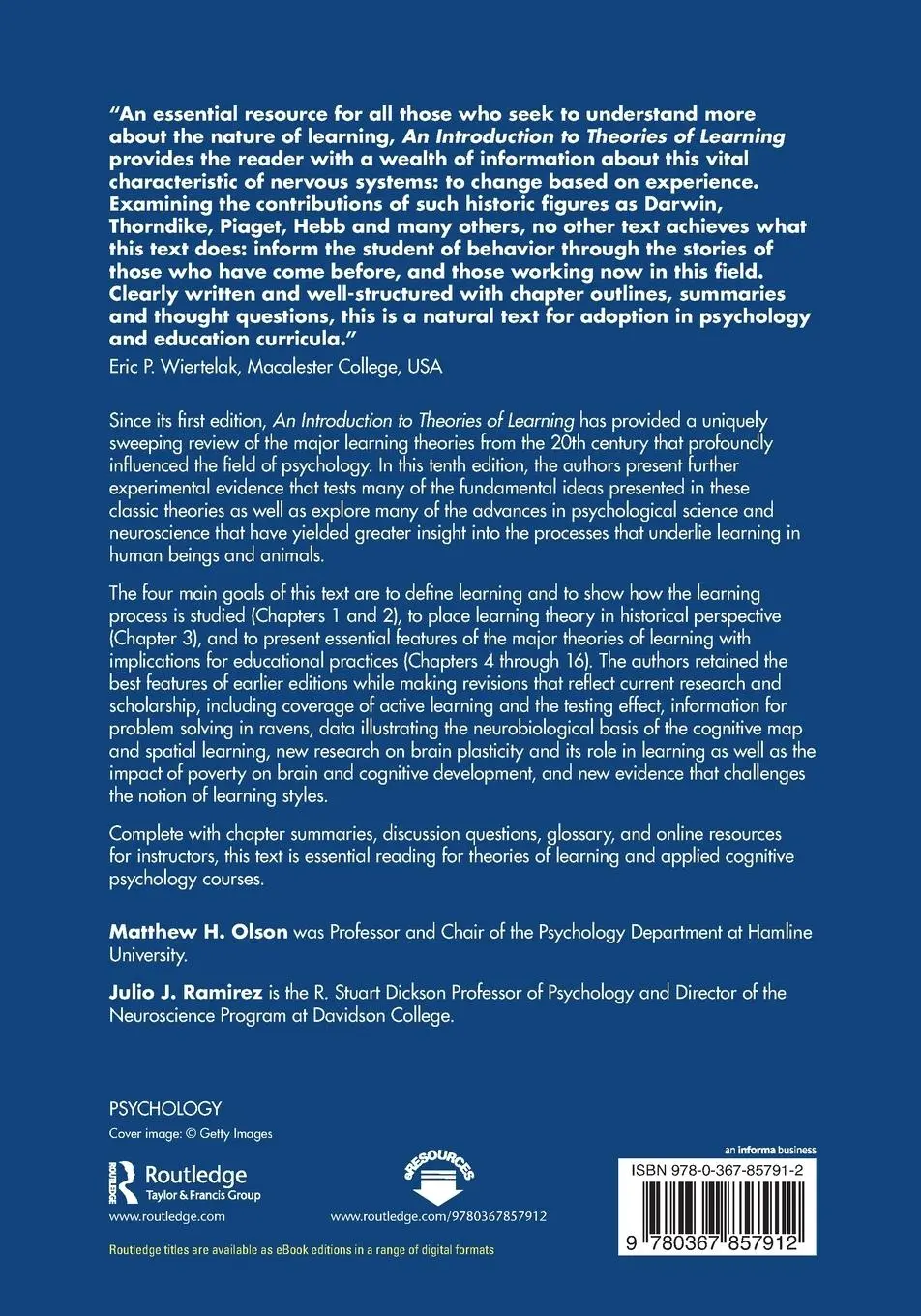 Rückseite: 9780367857912 | An Introduction to Theories of Learning | Matthew H. Olson (u. a.)