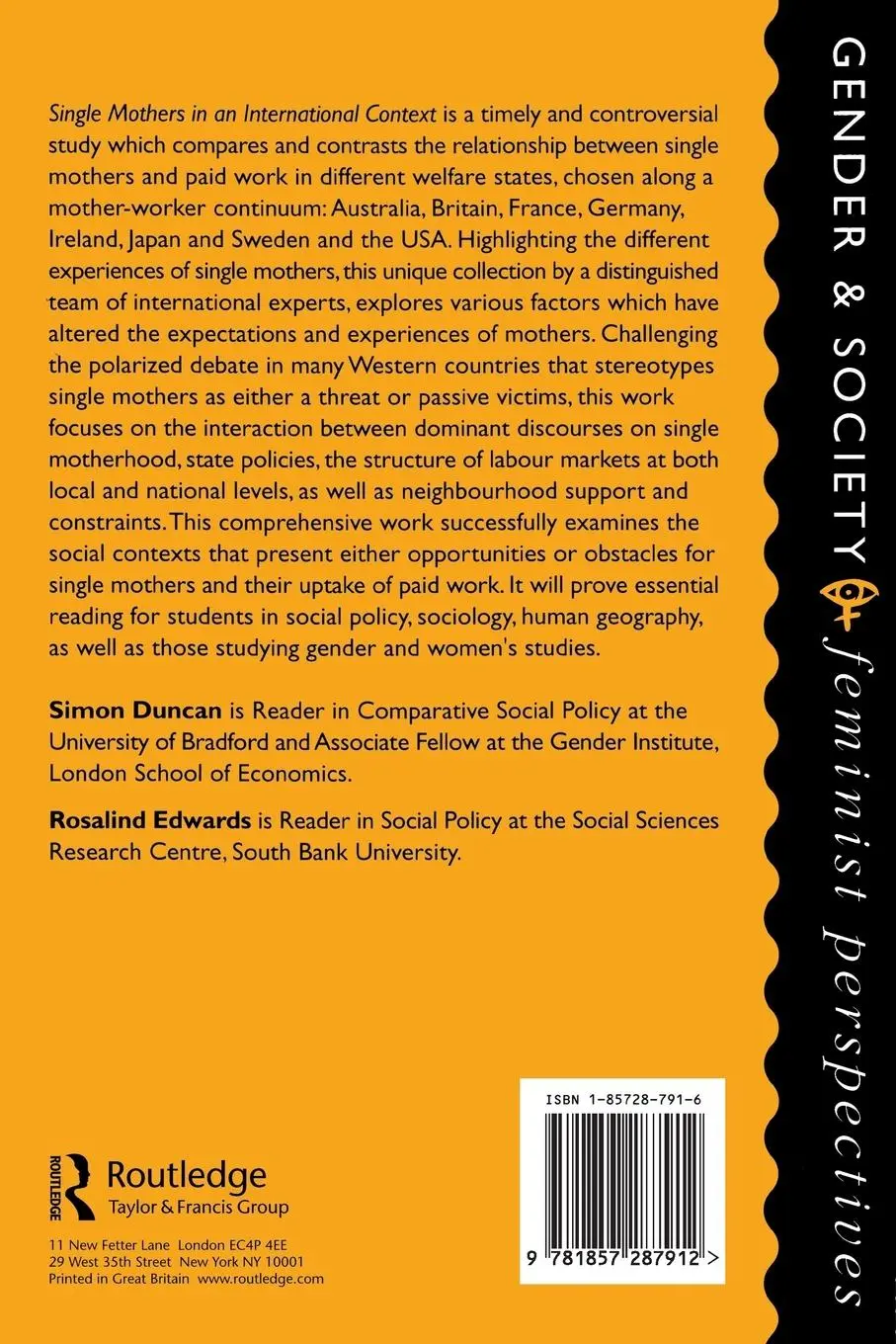 Rückseite: 9781857287912 | Single Mothers In International Context | Mothers Or Workers? | Buch