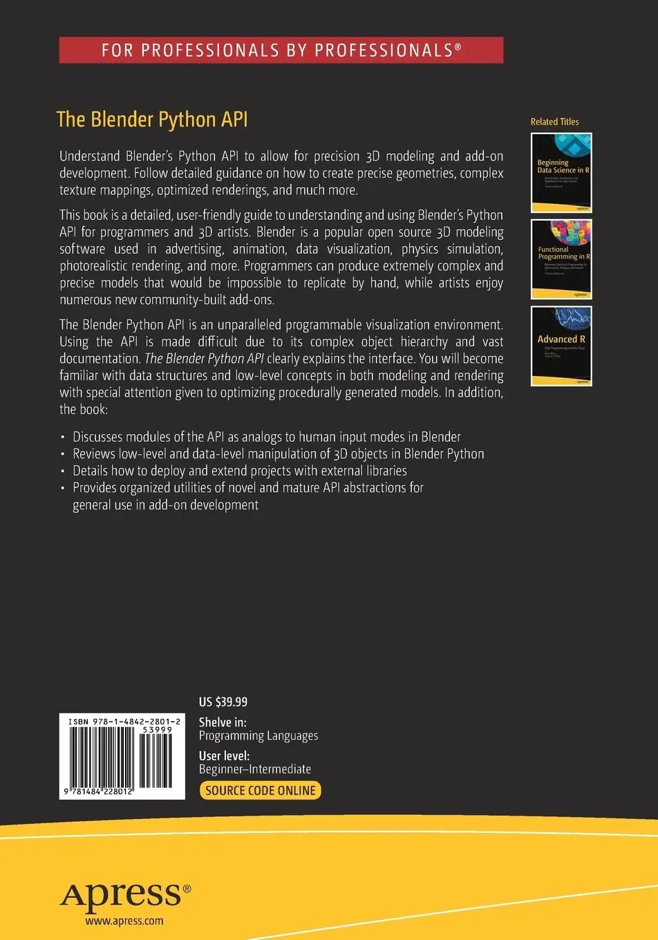 Rückseite: 9781484228012 | The Blender Python API | Precision 3D Modeling and Add-on Development