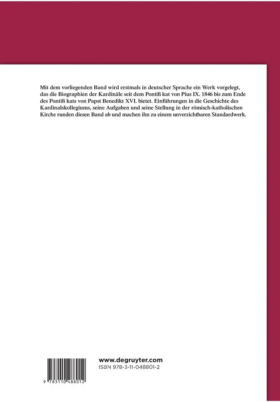 Rückseite: 9783110488012 | Handbuch der Kardinäle | 1846-2012 | Martin Bräuer | Taschenbuch | X