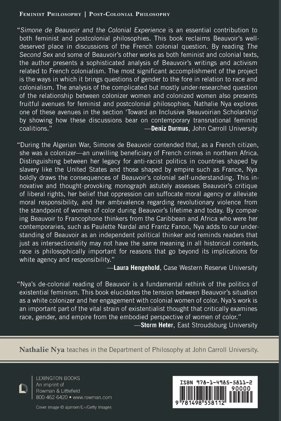 Rückseite: 9781498558112 | Simone de Beauvoir and the Colonial Experience | Nathalie Nya | Buch