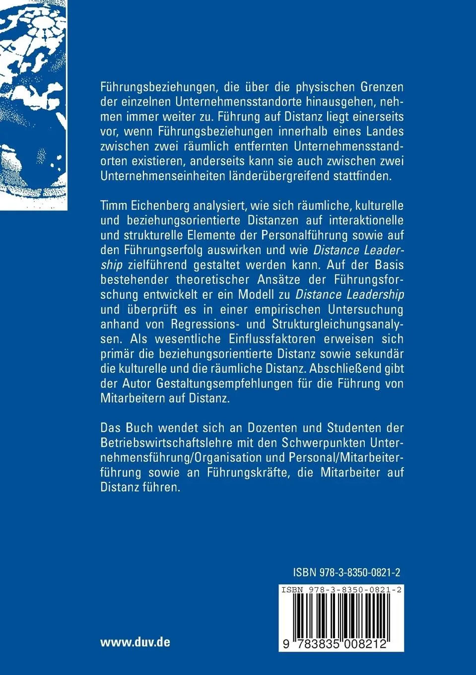 Rückseite: 9783835008212 | Distance Leadership | Timm Eichenberg | Taschenbuch | Deutsch | 2007