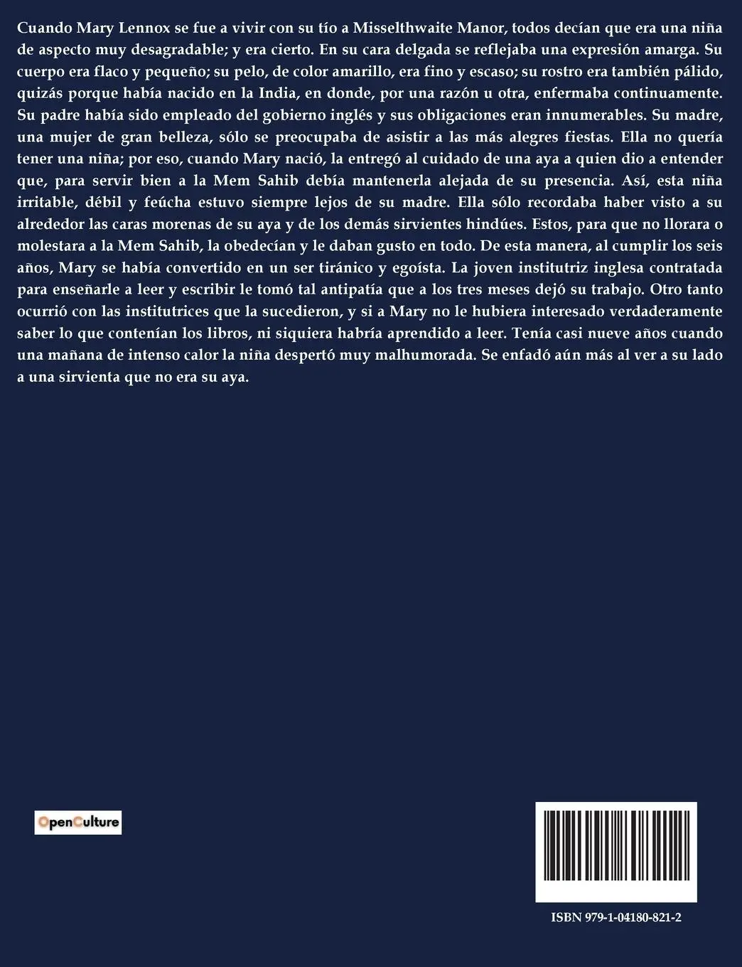 Rückseite: 9791041808212 | El Jardín Secreto | Frances Hodgson Burnett | Taschenbuch | Spanisch