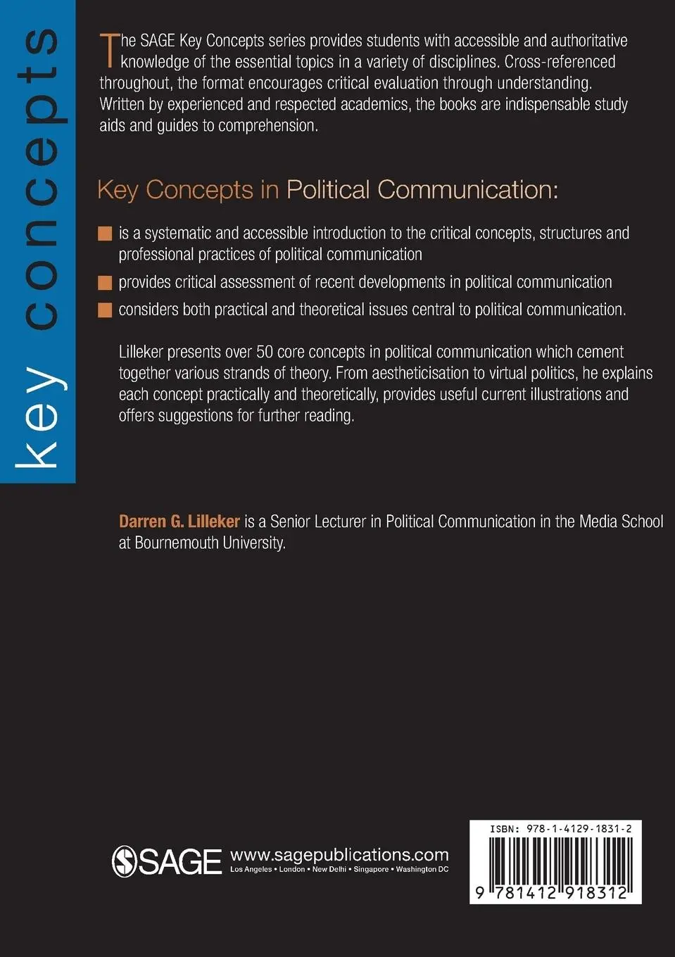 Rückseite: 9781412918312 | Key Concepts in Political Communication | Darren G. Lilleker | Buch