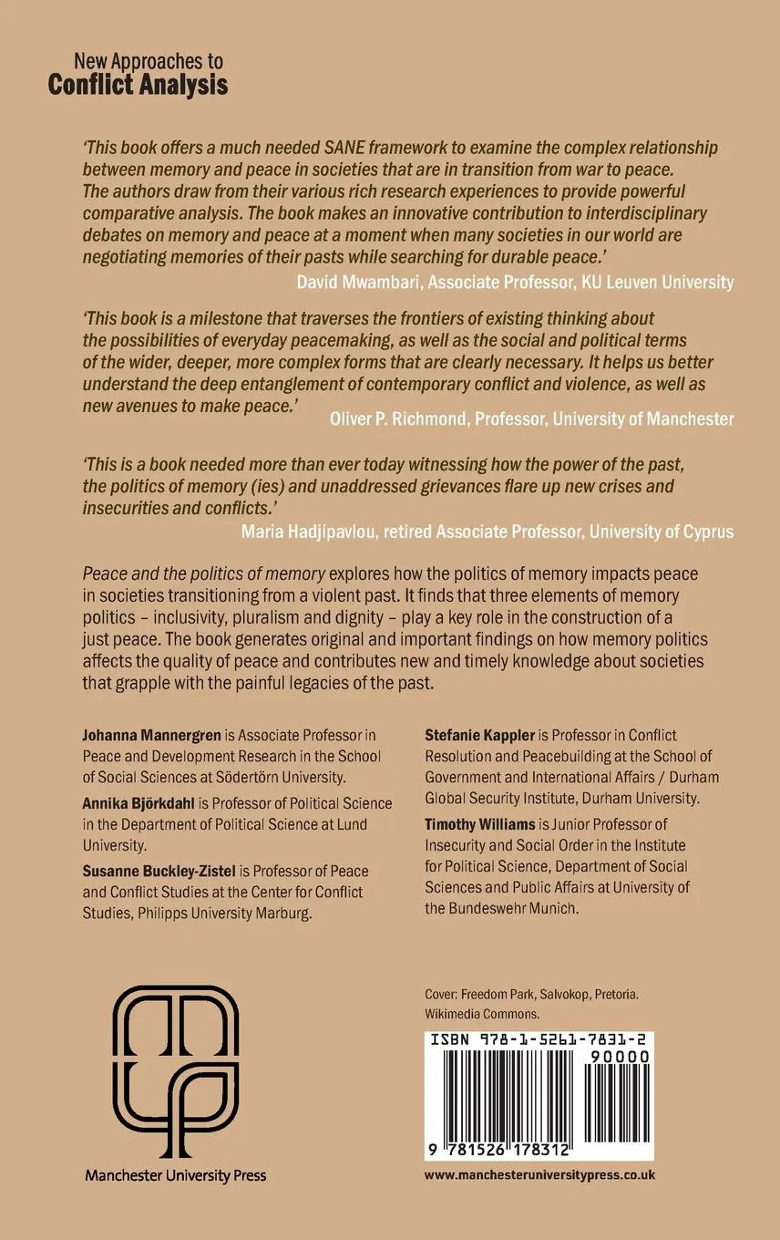 Rückseite: 9781526178312 | Peace and the politics of memory | Johanna Mannergren (u. a.) | Buch