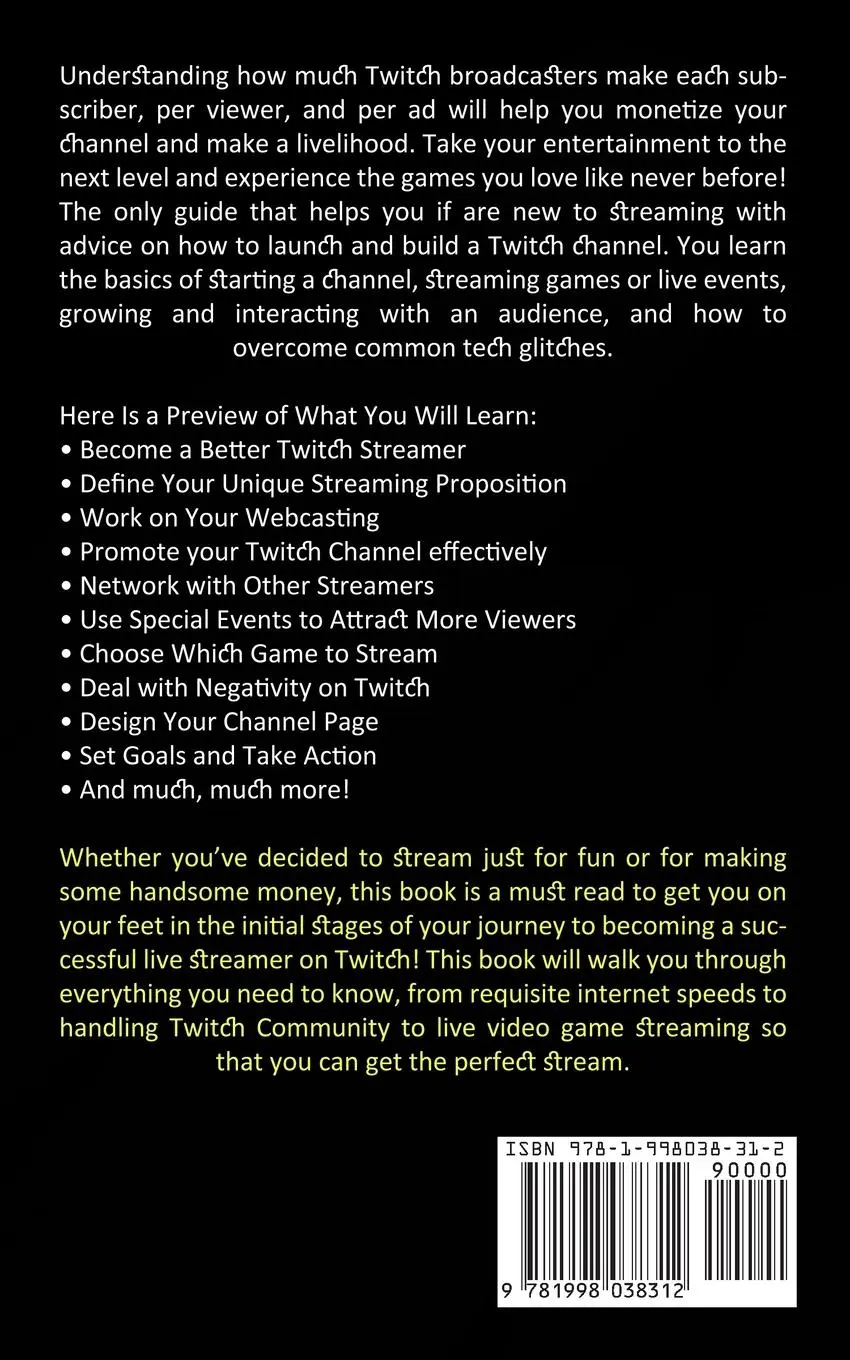 Rückseite: 9781998038312 | Twitch Streaming | Pedro Brown | Taschenbuch | Englisch | 2023