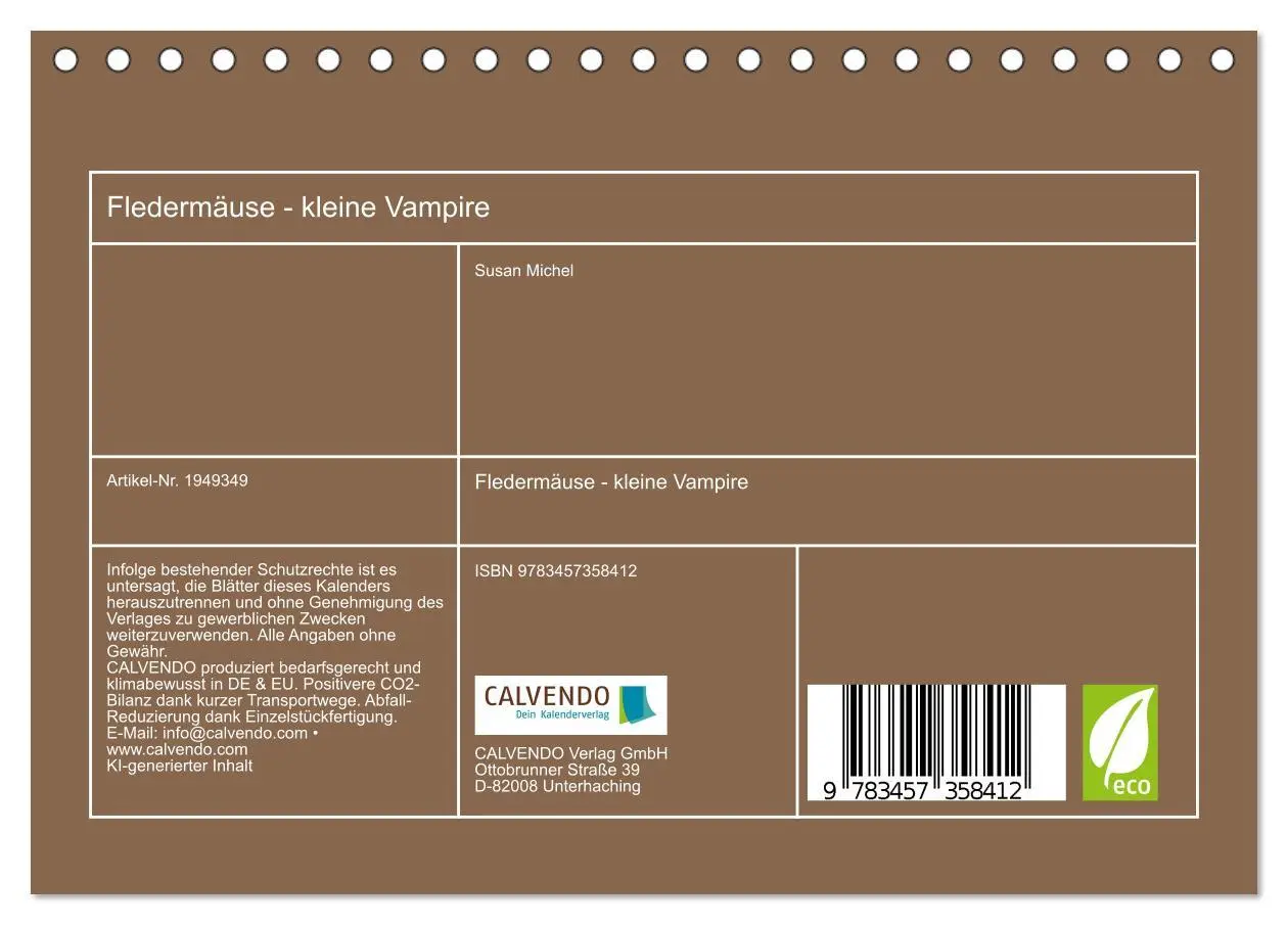 Bild: 9783457358412 | Fledermäuse - kleine Vampire (Tischkalender 2026 DIN A5 quer),...