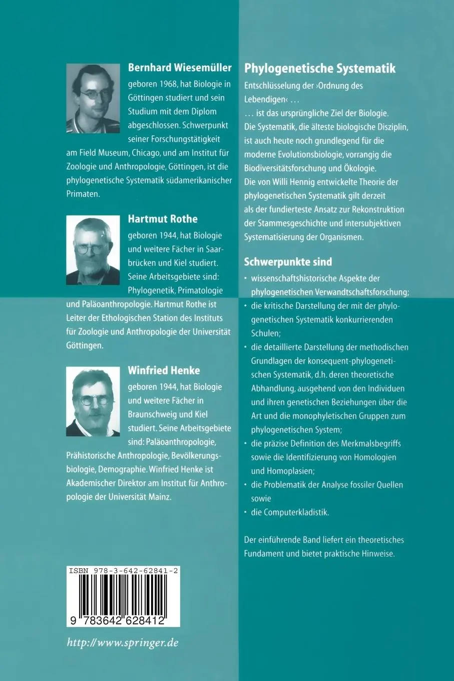 Rückseite: 9783642628412 | Phylogenetische Systematik | Eine Einführung | Wiesemüller (u. a.)