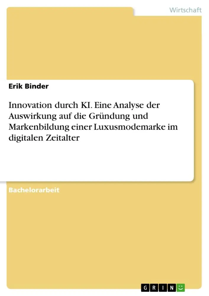 Cover: 9783963558412 | Innovation durch KI. Eine Analyse der Auswirkung auf die Gründung...