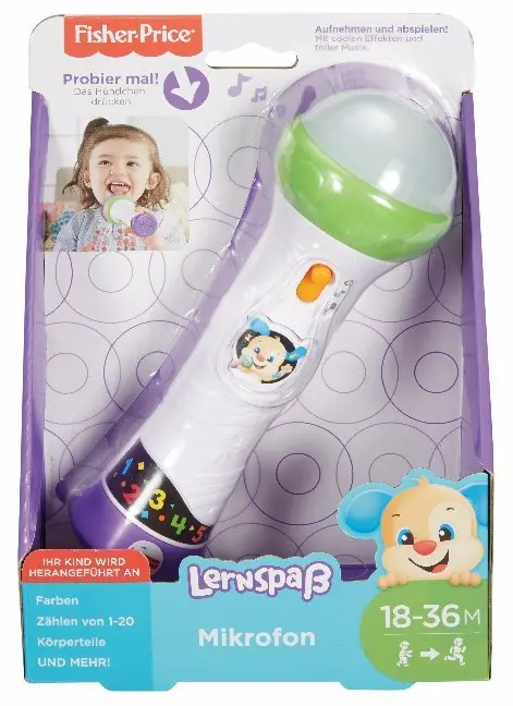 Bild: 887961438512 | Fisher-Price Lernspaß Mikrofon | Offene Verpackung mit Probierfunktion