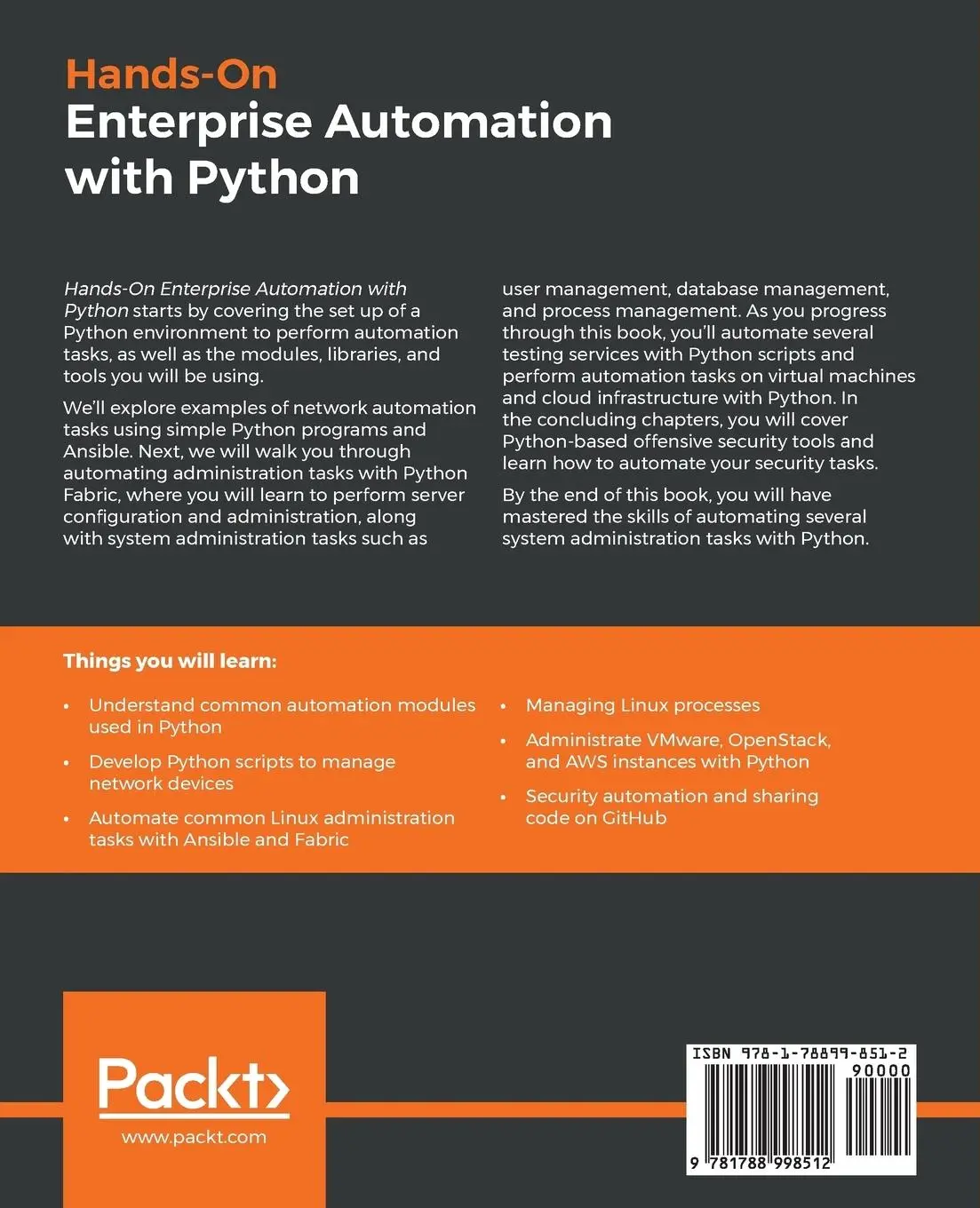 Rückseite: 9781788998512 | Hands-On Enterprise Automation with Python | Bassem Aly | Taschenbuch